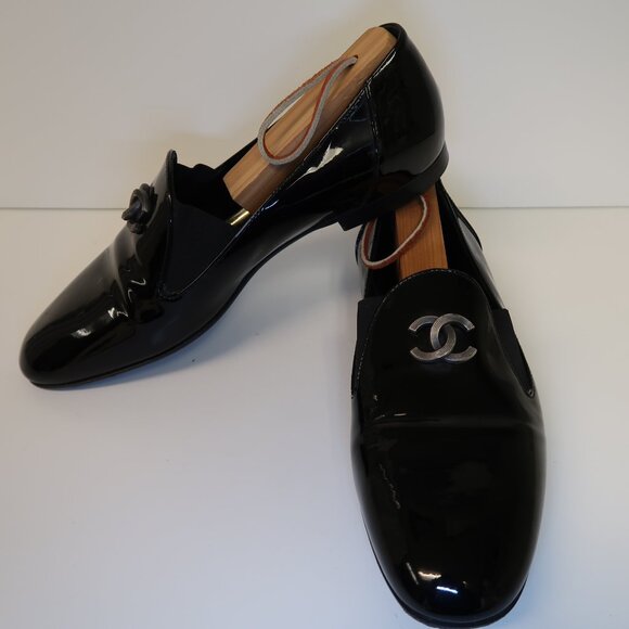 Chanel black patent leather slip on shoes in size 36.5 - Picture 1 of 7